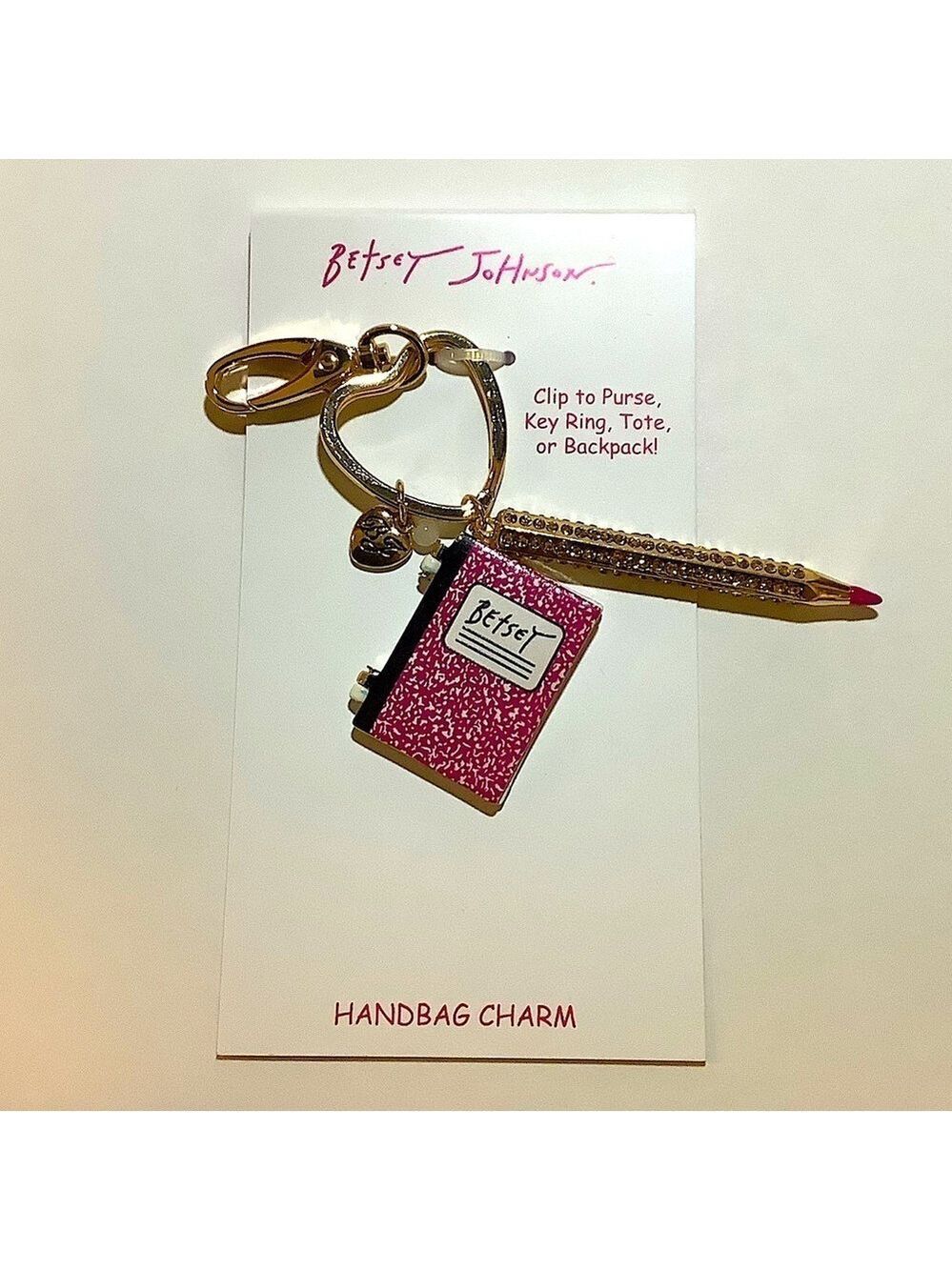Betsey Johnson Handbag Charm With Pencil & Notebook New